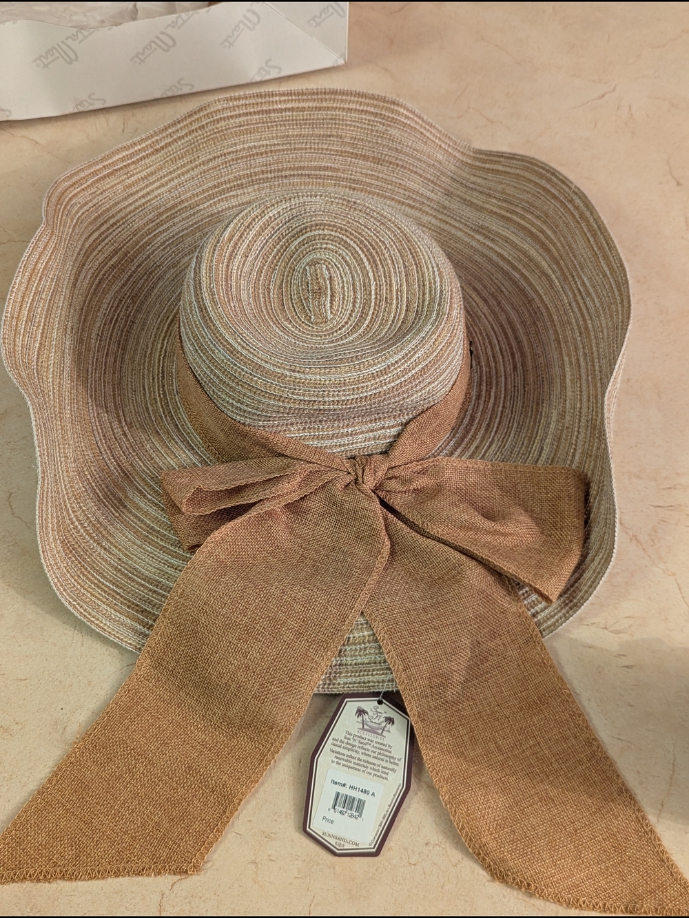 NWT Wide Brim Straw Sun Hat with Bow - Tan